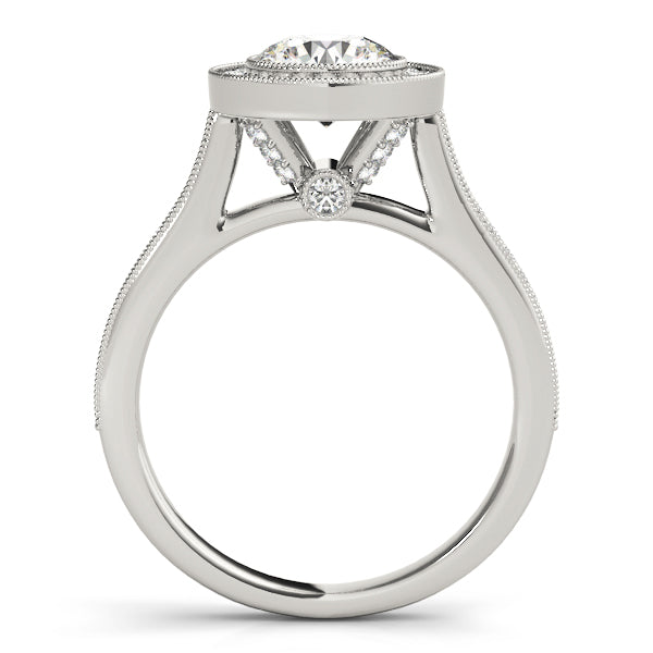 LUMEO Round Halo Diamond Engagement Ring Side View in Platinum 