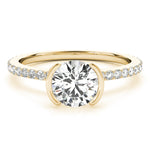 LUMEO Round Hidden Halo Diamond Engagement Ring Angle View in 18k Solid Yellow Gold 
