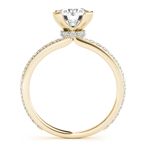 LUMEO Round Hidden Halo Diamond Engagement Ring Side View in 18k Solid Yellow Gold 