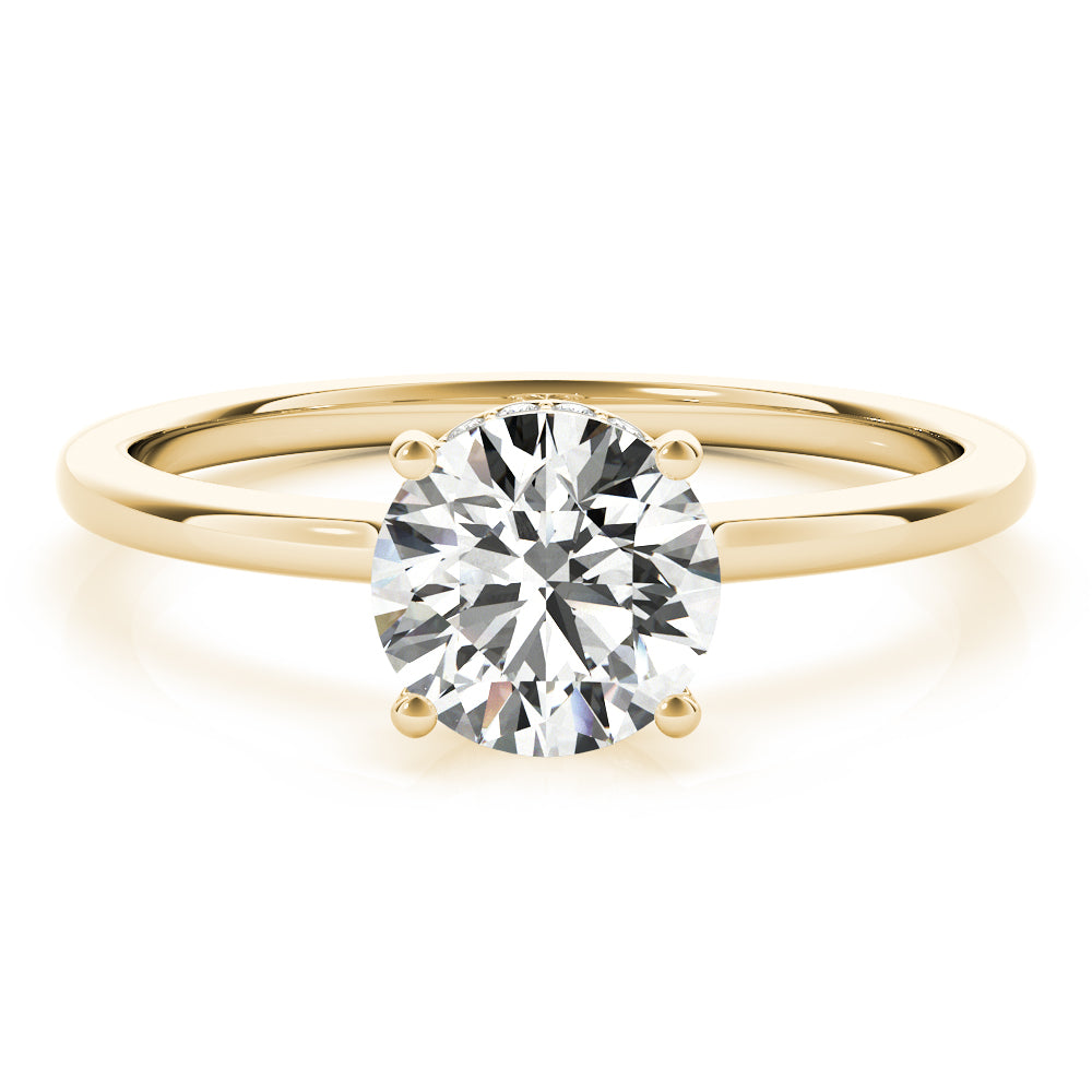 LUMEO Round Hidden Halo Diamond Engagement Ring Angle View in 18k Solid Yellow Gold 