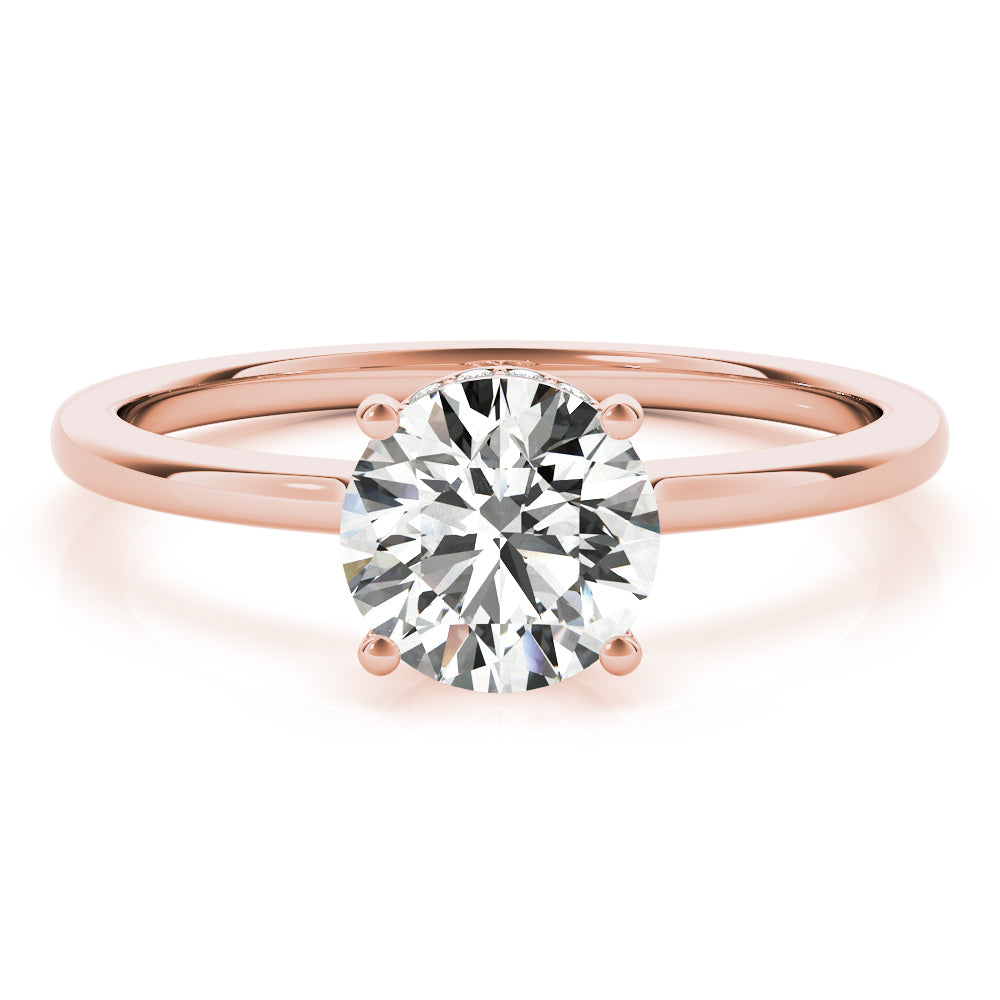 LUMEO Round Hidden Halo Diamond Engagement Ring Angle View in 18k Solid Rose Gold 
