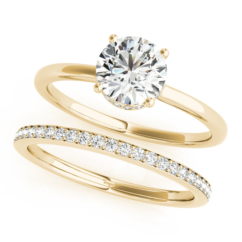 LUMEO Round Hidden Halo Diamond Engagement Ring Set in 18k Solid Yellow Gold 