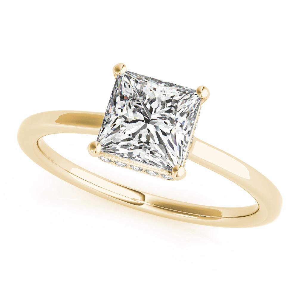 LUMEO Princess Hidden Halo Diamond Engagement Ring Front View in 18k Solid Yellow Gold 