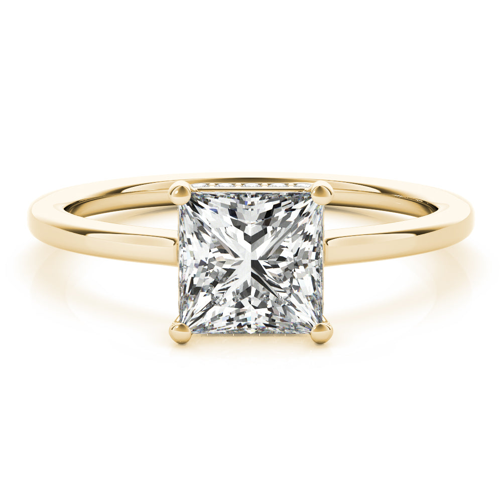 LUMEO Princess Hidden Halo Diamond Engagement Ring Angle View in 18k Solid Yellow Gold 