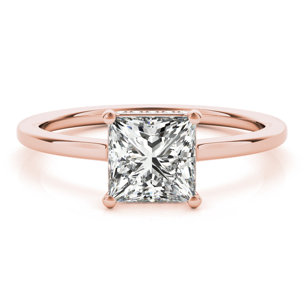 LUMEO Princess Hidden Halo Diamond Engagement Ring Angle View in 18k Solid Rose Gold 