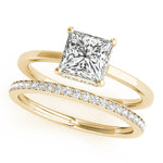 LUMEO Princess Hidden Halo Diamond Engagement Ring Set in 18k Solid Yellow Gold 