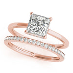 LUMEO Princess Hidden Halo Diamond Engagement Ring Set in 18k Solid Rose Gold 