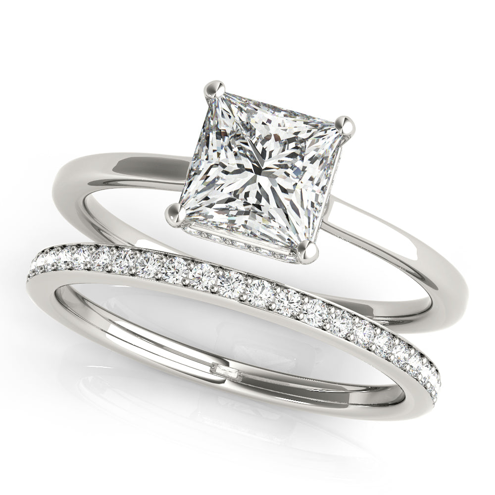 LUMEO Princess Hidden Halo Diamond Engagement Ring Set in Platinum 
