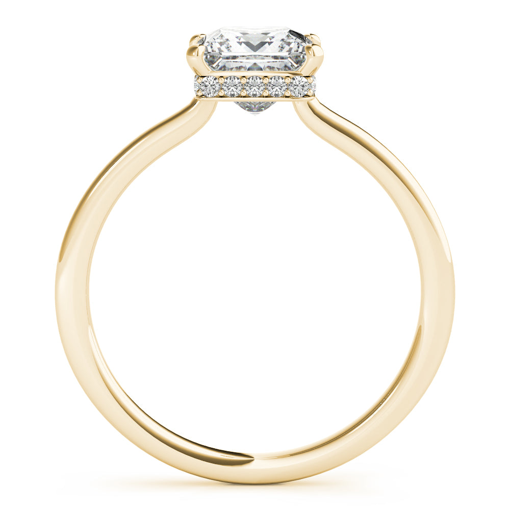 LUMEO Princess Hidden Halo Diamond Engagement Ring Side View in 18k Solid Yellow Gold 