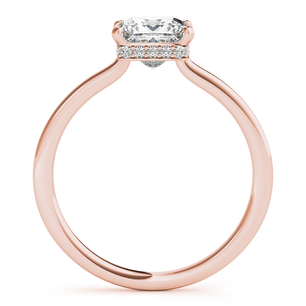 LUMEO Princess Hidden Halo Diamond Engagement Ring Side View in 18k Solid Rose Gold 