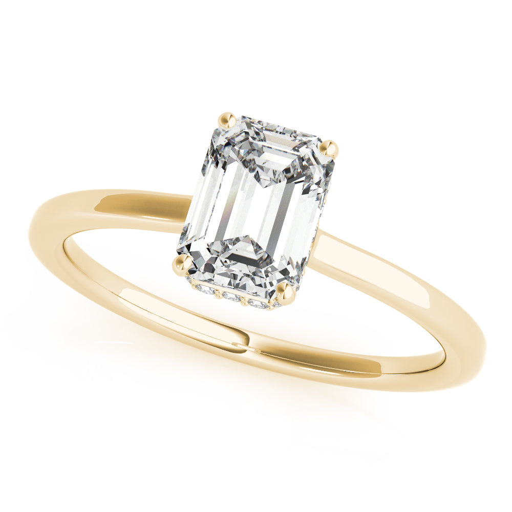 LUMEO Emerald Hidden Halo Diamond Engagement Ring Front View in 18k Solid Yellow Gold 