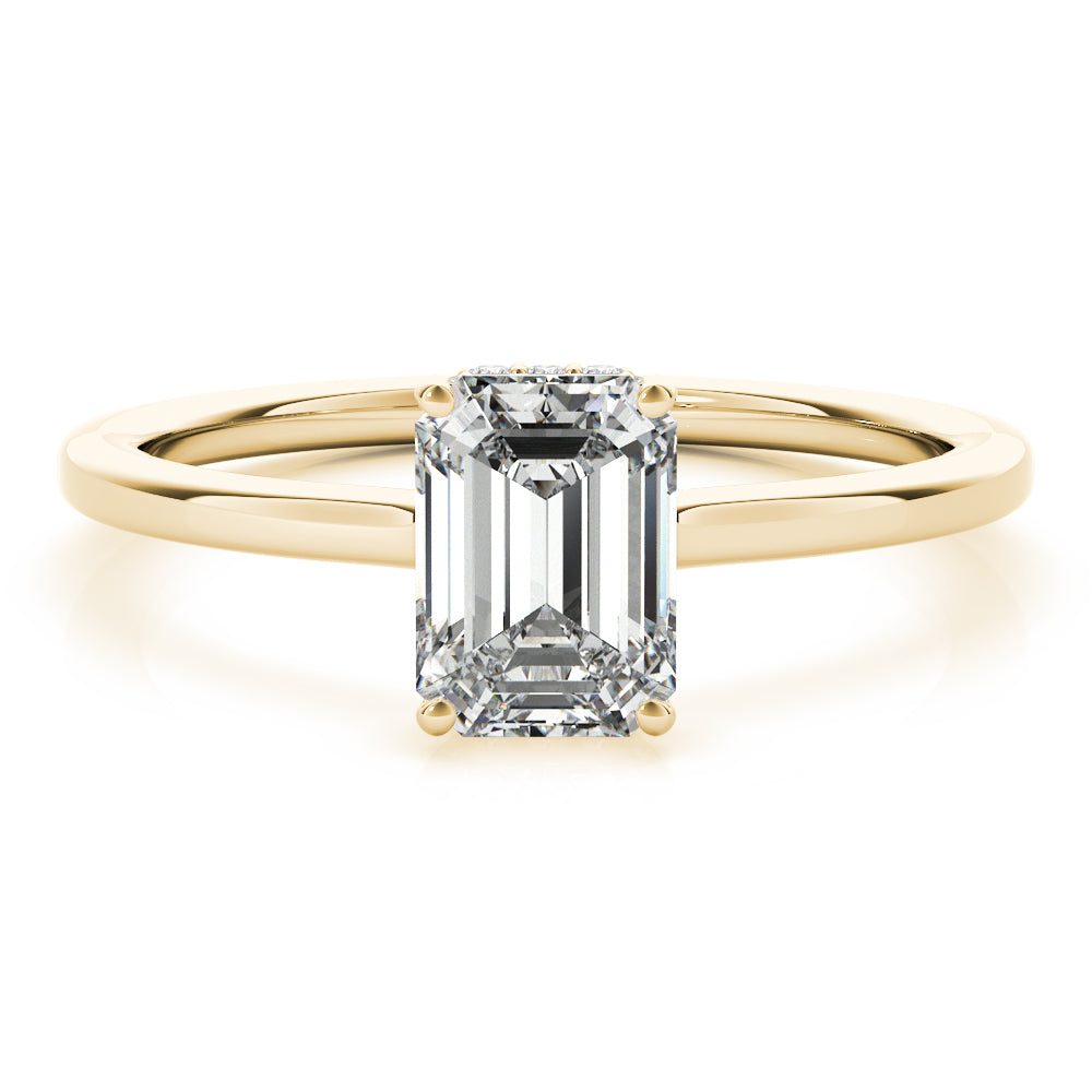 LUMEO Emerald Hidden Halo Diamond Engagement Ring Angle View in 18k Solid Yellow Gold 