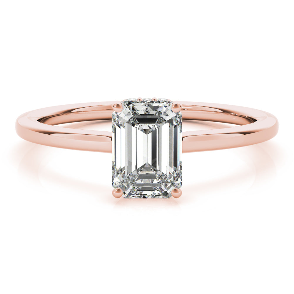 LUMEO Emerald Hidden Halo Diamond Engagement Ring Angle View in 18k Solid Rose Gold 