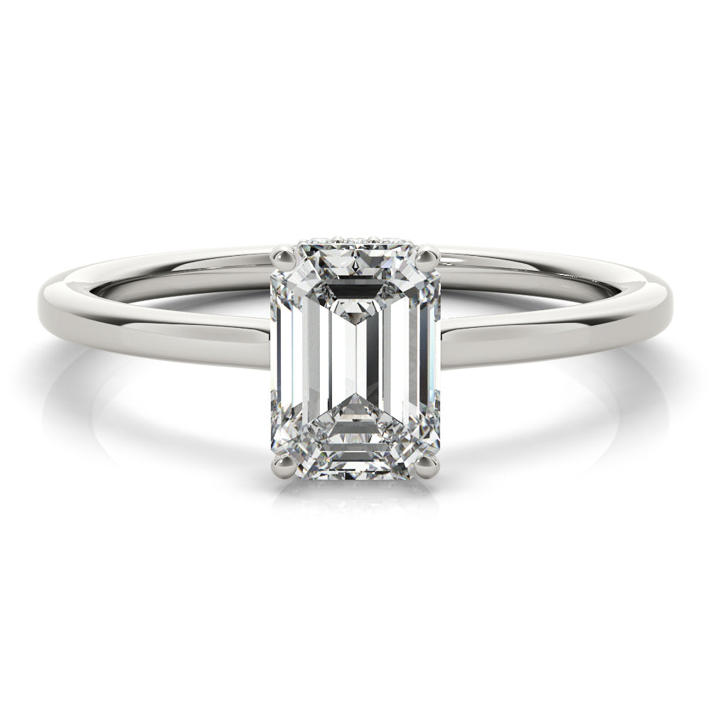 LUMEO Emerald Hidden Halo Diamond Engagement Ring Angle View in Platinum 