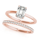LUMEO Emerald Hidden Halo Diamond Engagement Ring Set in 18k Solid Rose Gold 