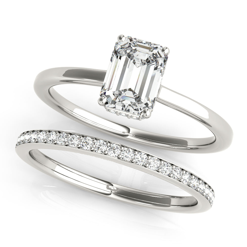 LUMEO Emerald Hidden Halo Diamond Engagement Ring Set in Platinum 