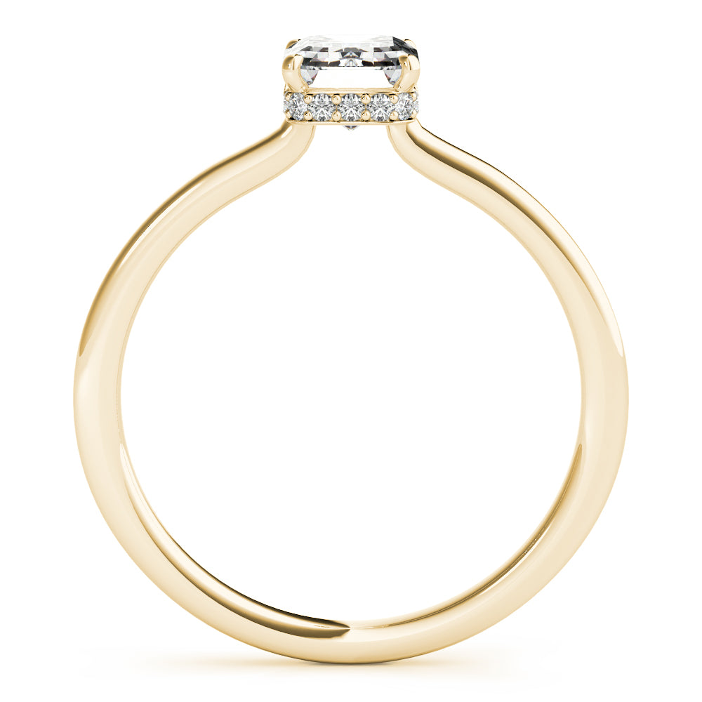 LUMEO Emerald Hidden Halo Diamond Engagement Ring Side View in 18k Solid Yellow Gold 