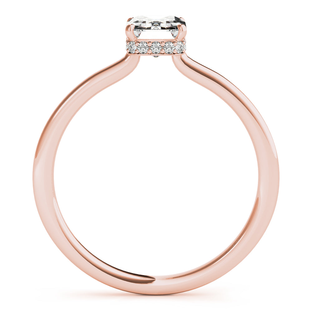 LUMEO Emerald Hidden Halo Diamond Engagement Ring Side View in 18k Solid Rose Gold 