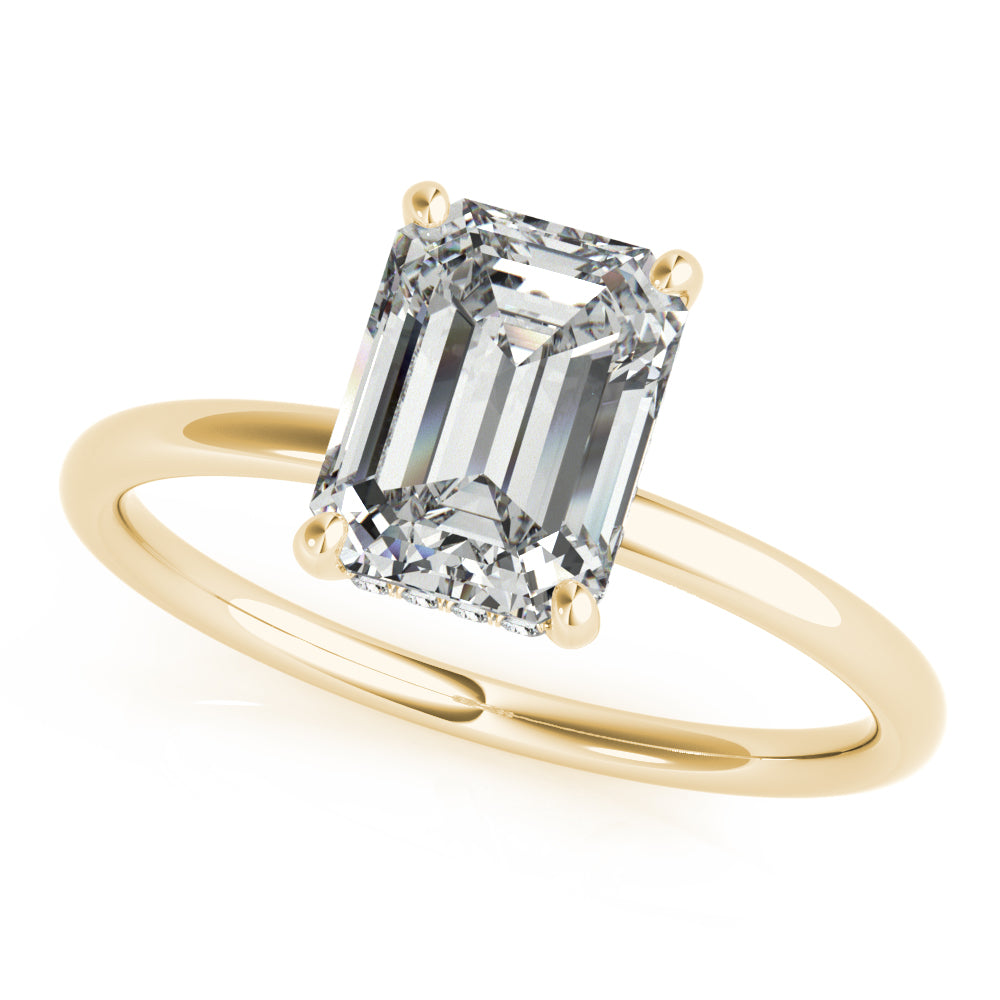LUMEO Emerald Hidden Halo Diamond Engagement Ring Front View in 18k Solid Yellow Gold 