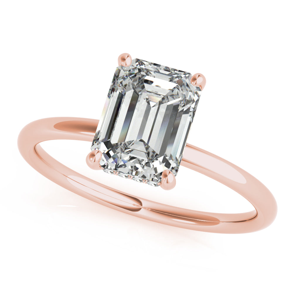 LUMEO Emerald Hidden Halo Diamond Engagement Ring Front View in 18k Solid Rose Gold 