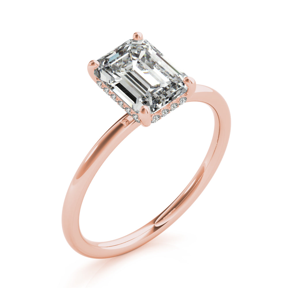 LUMEO Emerald Hidden Halo Diamond Engagement Ring Angle View in 18k Solid Rose Gold 