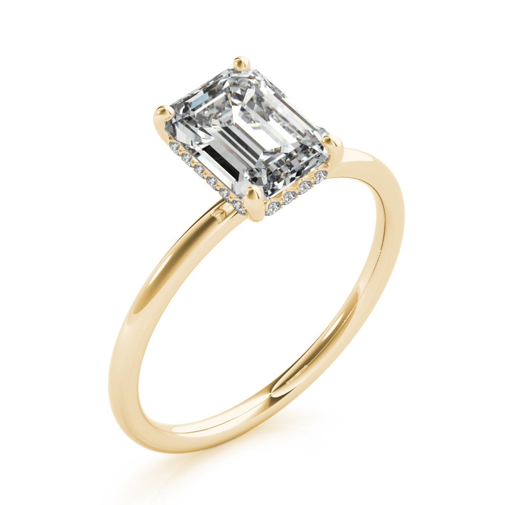 LUMEO Emerald Hidden Halo Diamond Engagement Ring Angle View in 18k Solid Yellow Gold 