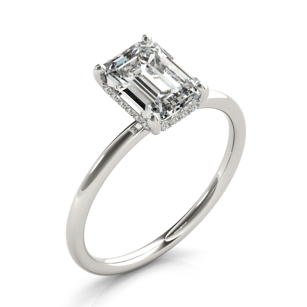 LUMEO Emerald Hidden Halo Diamond Engagement Ring Angle View in Platinum 