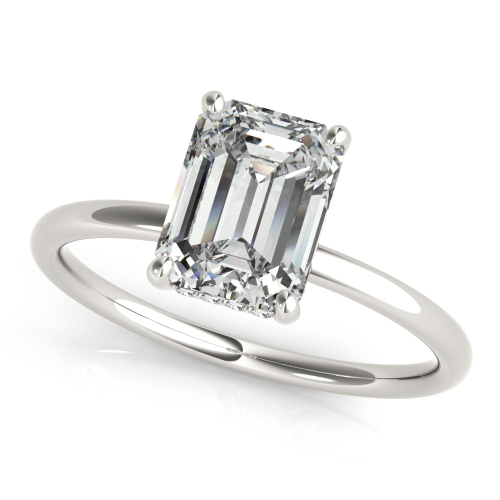 LUMEO Emerald Hidden Halo Diamond Engagement Ring Front View in Platinum 