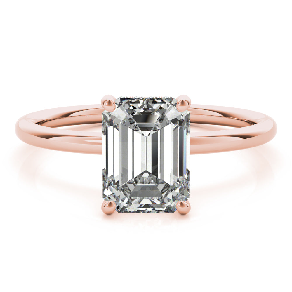 LUMEO Emerald Hidden Halo Diamond Engagement Ring Set in 18k Solid Rose Gold 