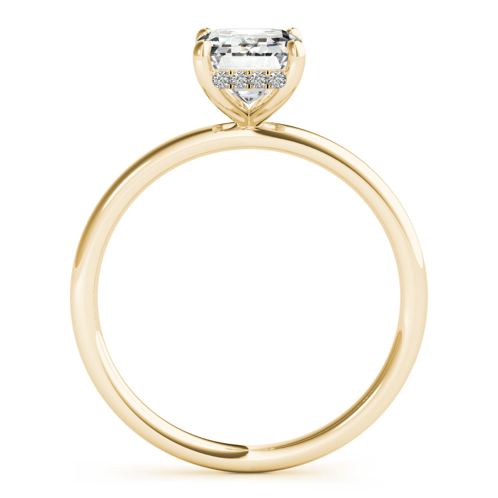 LUMEO Emerald Hidden Halo Diamond Engagement Ring Side View in 18k Solid Yellow Gold 