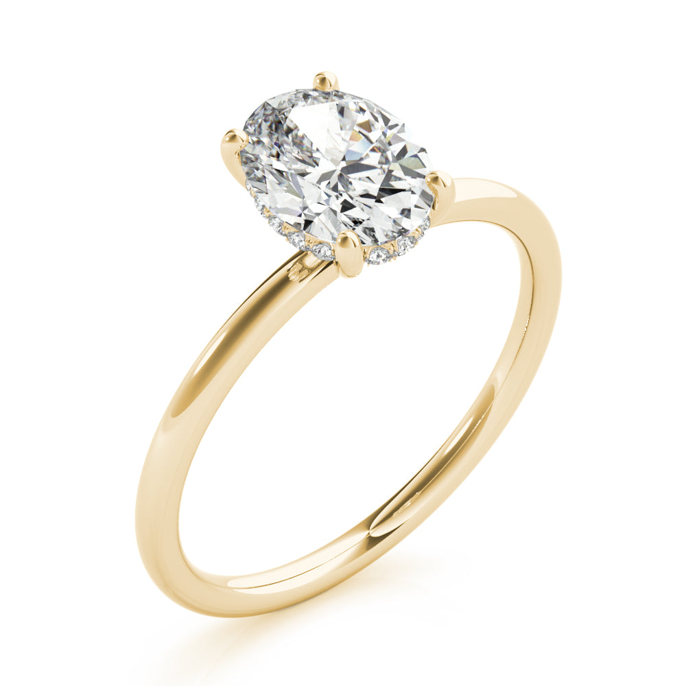 LUMEO Oval Hidden Halo Diamond Engagement Ring Angle View in 18k Solid Yellow Gold 