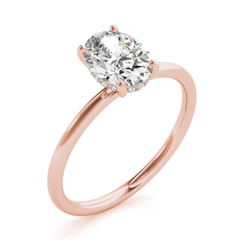 LUMEO Oval Hidden Halo Diamond Engagement Ring Angle View in 18k Solid Rose Gold 