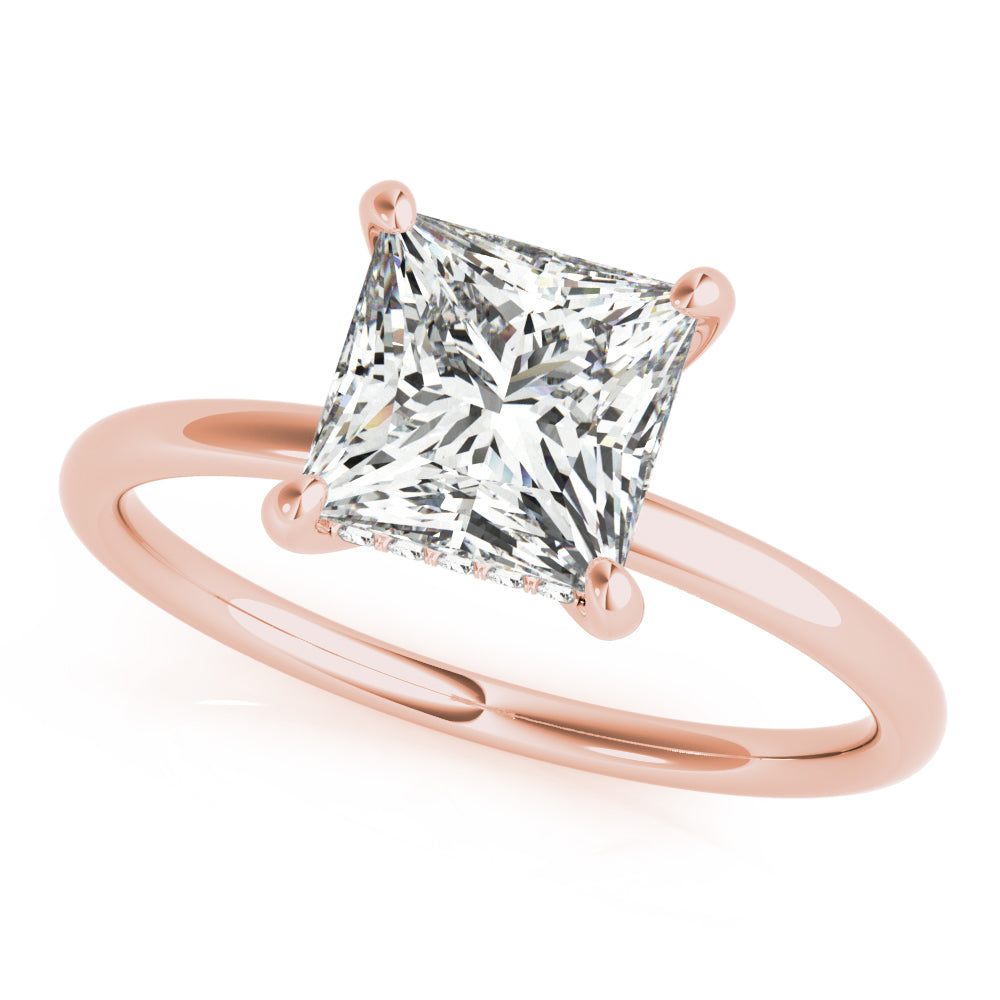 LUMEO Princess Hidden Halo Diamond Engagement Ring Front View in 18k Solid Rose Gold 