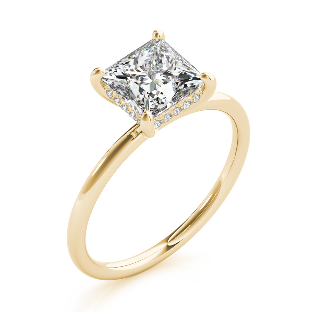LUMEO Princess Hidden Halo Diamond Engagement Ring Angle View in 18k Solid Yellow Gold 