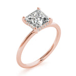 LUMEO Princess Hidden Halo Diamond Engagement Ring Angle View in 18k Solid Rose Gold 