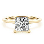 LUMEO Princess Hidden Halo Diamond Engagement Ring Set in 18k Solid Yellow Gold 