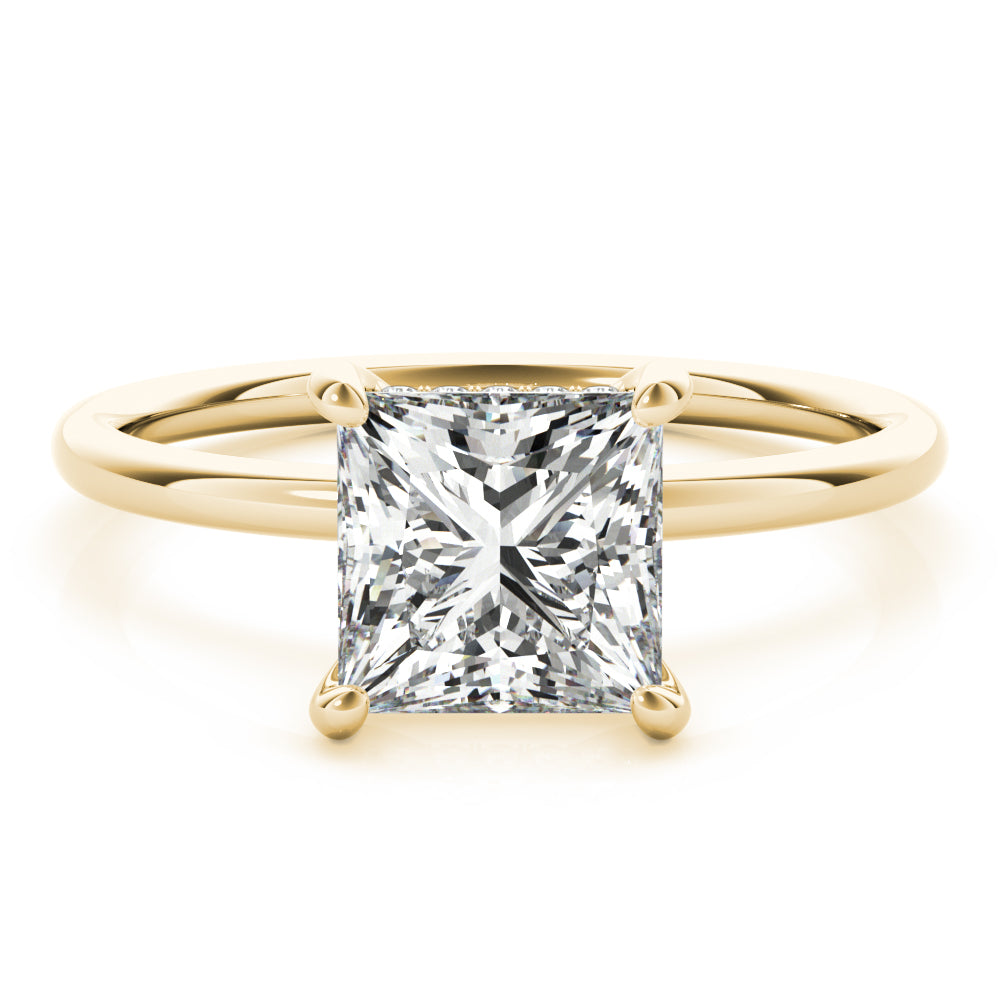 LUMEO Princess Hidden Halo Diamond Engagement Ring Set in 18k Solid Yellow Gold 