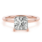 LUMEO Princess Hidden Halo Diamond Engagement Ring Set in 18k Solid Rose Gold 