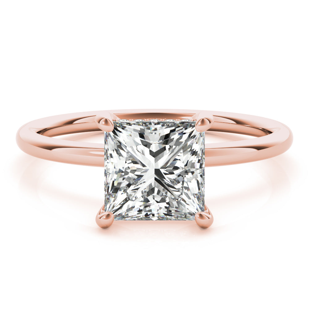 LUMEO Princess Hidden Halo Diamond Engagement Ring Set in 18k Solid Rose Gold 