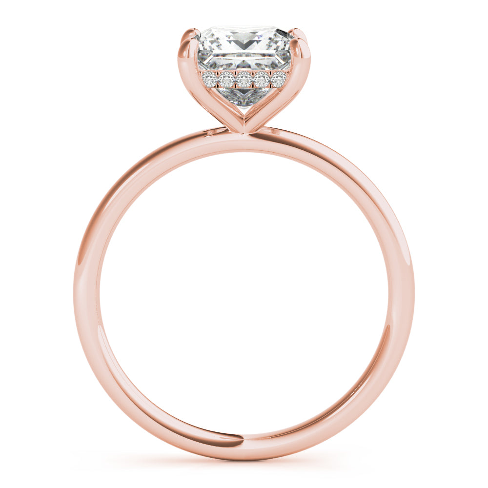LUMEO Princess Hidden Halo Diamond Engagement Ring Side View in 18k Solid Rose Gold 