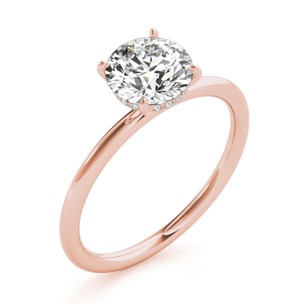 LUMEO Round Hidden Halo Diamond Engagement Ring Angle View in 18k Solid Rose Gold 