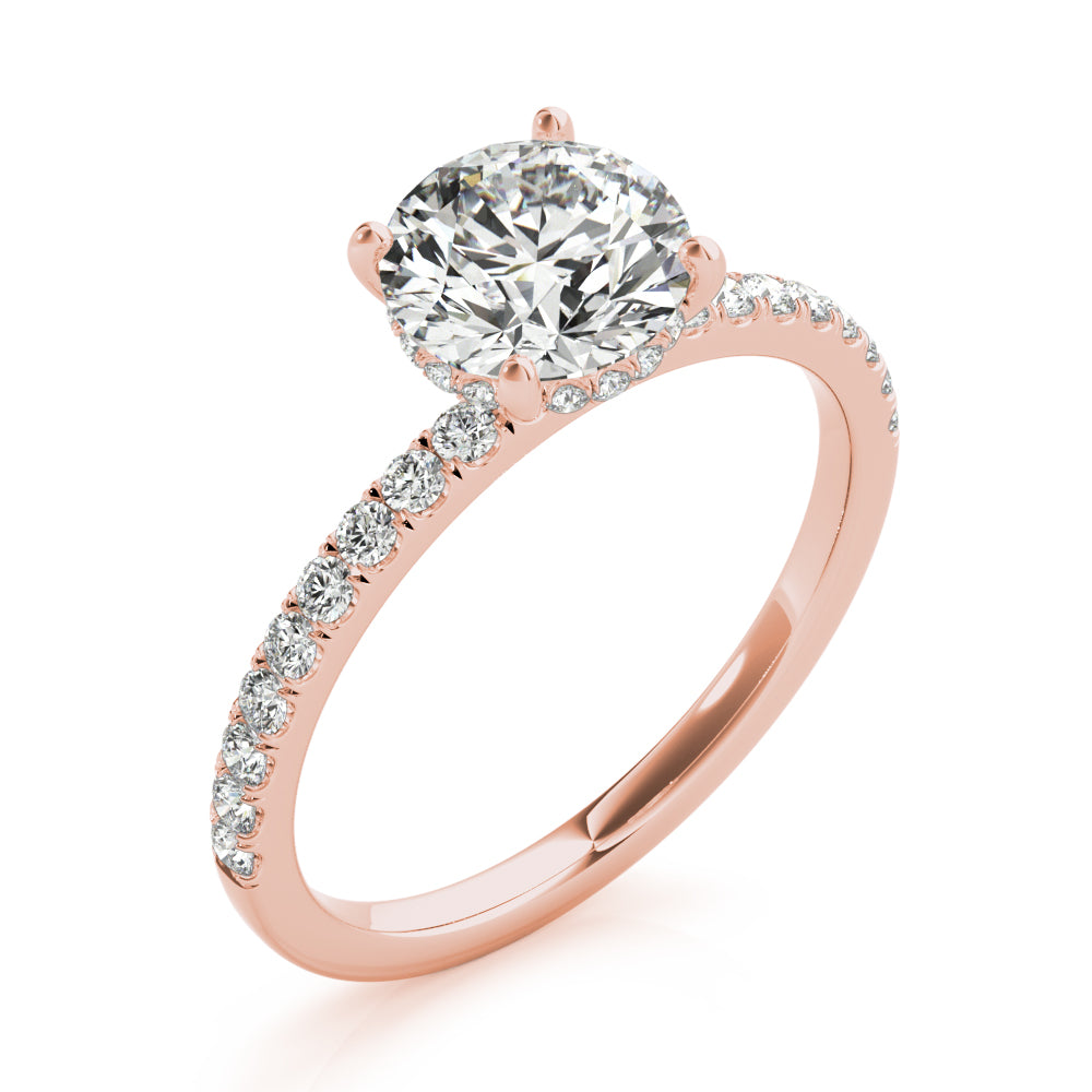 LUMEO Round Hidden Halo Diamond Engagement Ring Angle View in 18k Solid Rose Gold 