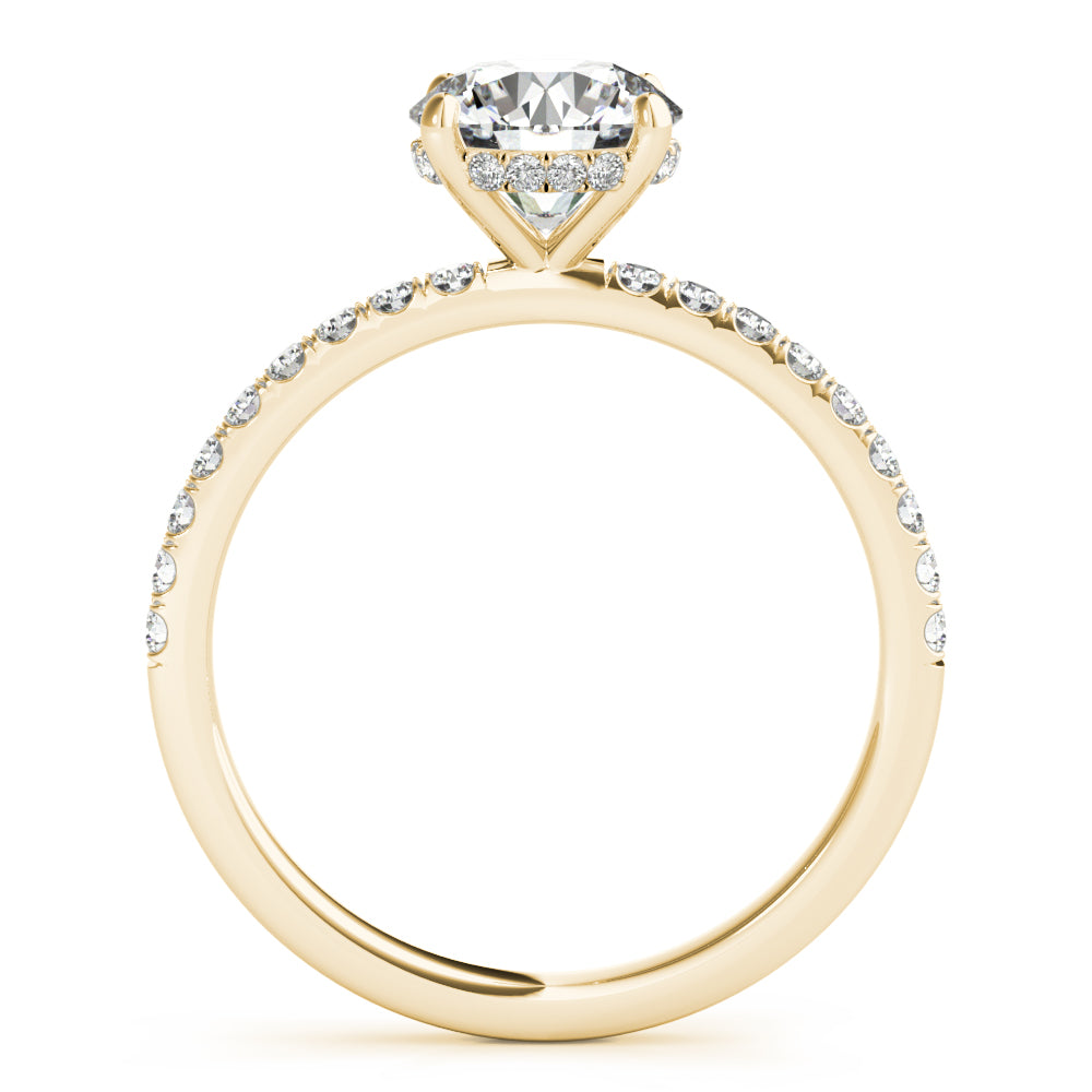 LUMEO Round Hidden Halo Diamond Engagement Ring Side View in 18k Solid Yellow Gold 