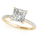 LUMEO Princess Hidden Halo Diamond Engagement Ring Front View in 18k Solid Yellow Gold 