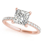 LUMEO Princess Hidden Halo Diamond Engagement Ring Front View in 18k Solid Rose Gold 