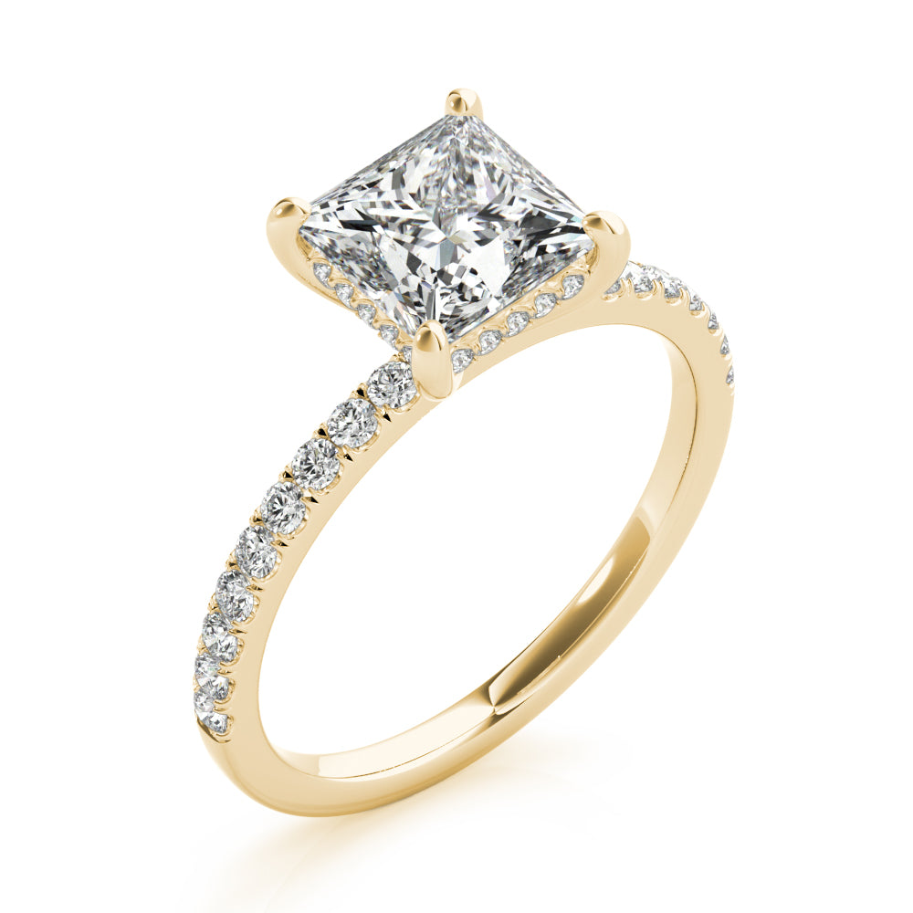LUMEO Princess Hidden Halo Diamond Engagement Ring Angle View in 18k Solid Yellow Gold 