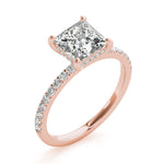 LUMEO Princess Hidden Halo Diamond Engagement Ring Angle View in 18k Solid Rose Gold 