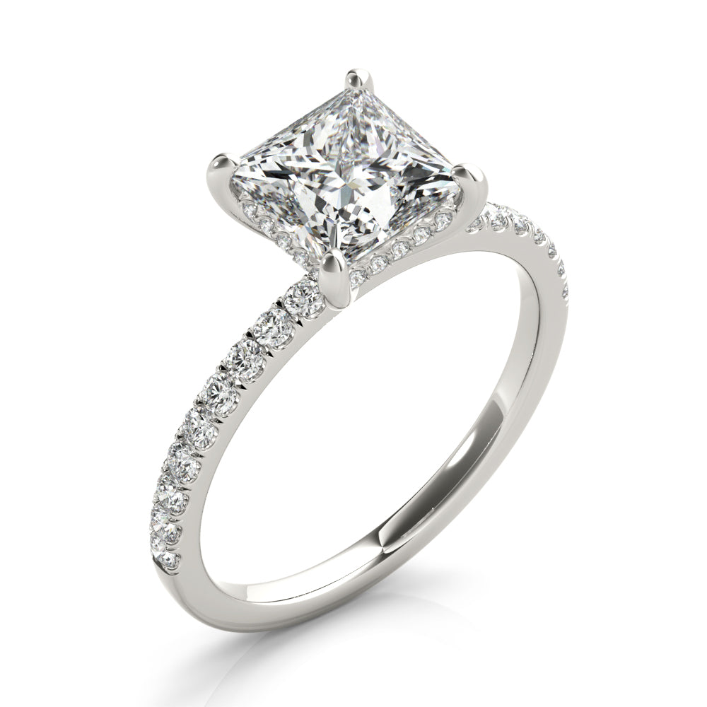LUMEO Princess Hidden Halo Diamond Engagement Ring Angle View in Platinum 