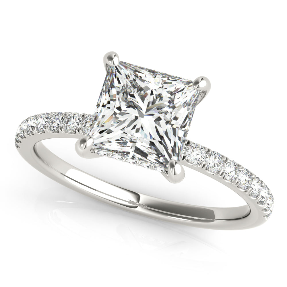 LUMEO Princess Hidden Halo Diamond Engagement Ring Front View in Platinum 