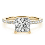 LUMEO Princess Hidden Halo Diamond Engagement Ring Set in 18k Solid Yellow Gold 